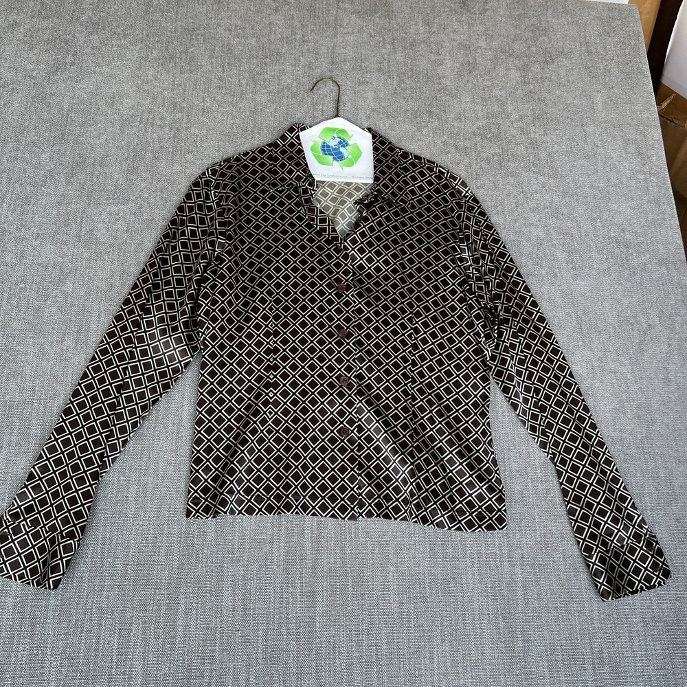 Et Vous Shirt Top Womens M Multi Diamond Print Silk Blend Long Sleeve Button Up